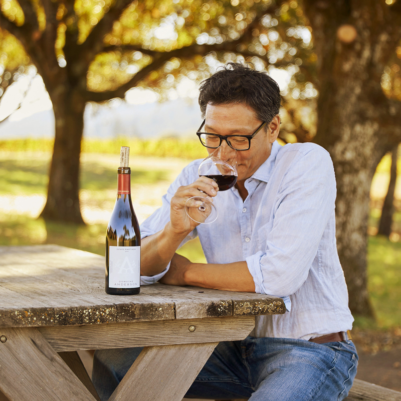 Darrin Low, Domain Anderson's Winemaker, sample wine.